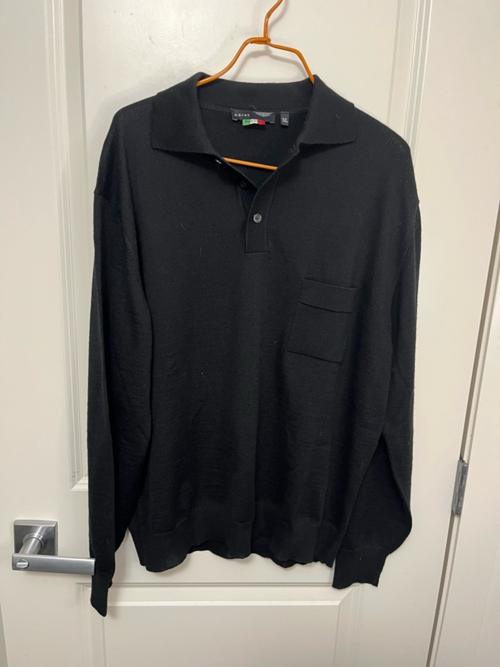Horst Men's 50% Merino Black Long-Sleeve Polo Sweater - Classic Knit in size XL